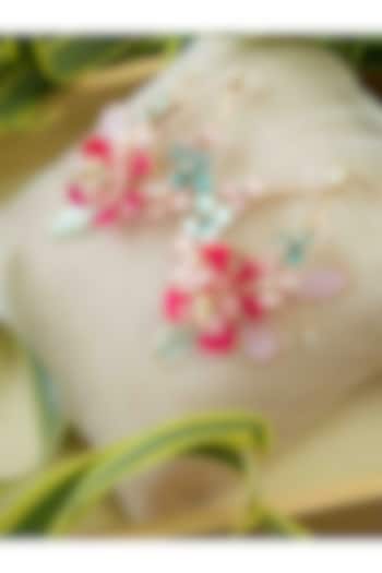 Gold Finish Pink Gemstone & Resin Floral Earrings by FLORISTAA BY MAHEK at Pernia's Pop Up Shop