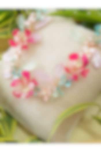 Gold Finish Pink Gemstone & Resin Floral Earrings by FLORISTAA BY MAHEK at Pernia's Pop Up Shop