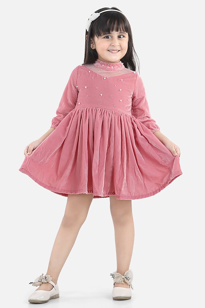 Charm Pink Embellished Dress For Girls by Fairies Forever