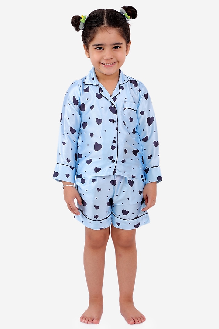 Sky Blue Printed Night Suit For Girls by Fairies Forever