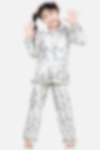 Off-White Printed Night Suit For Girls by Fairies Forever