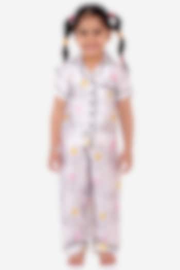 White Printed Night Suit For Girls by Fairies Forever