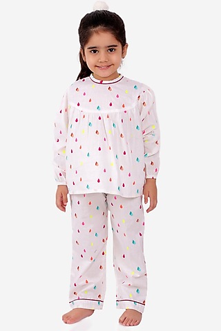 White Satin Night Suit For Girls by Fairies Forever