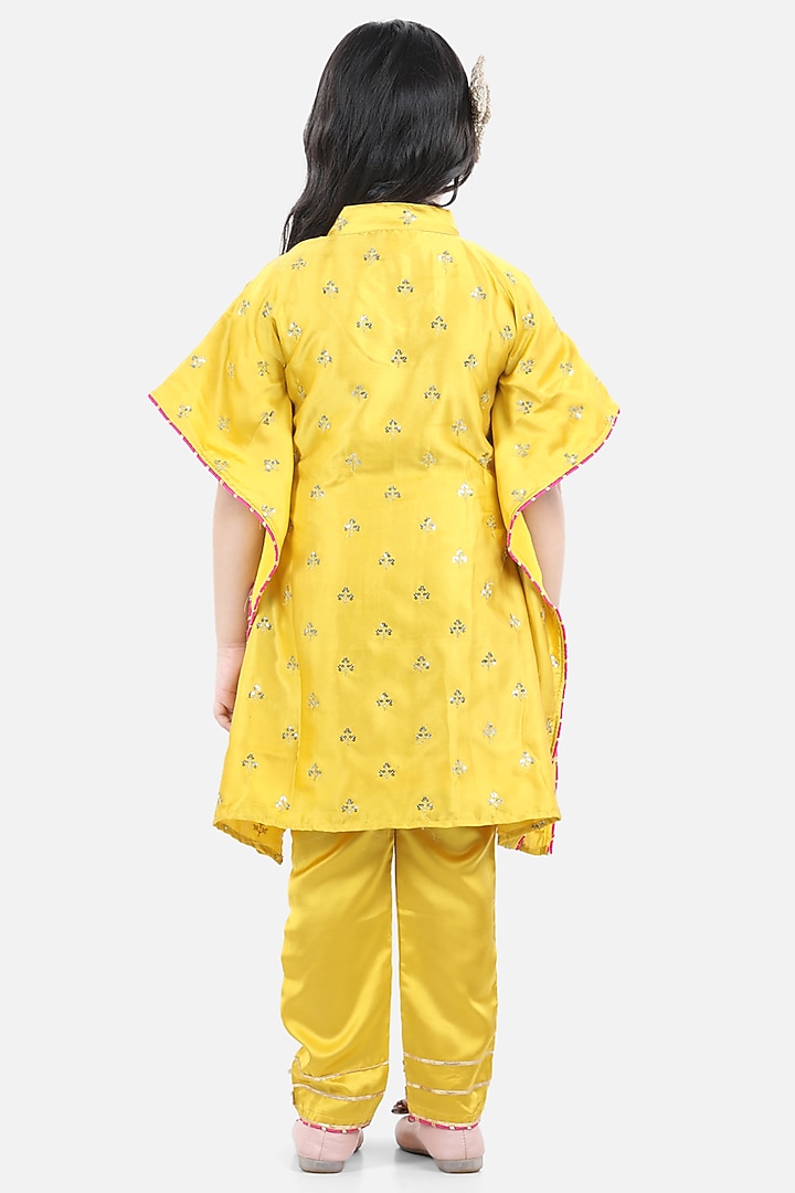 Mustard Satin Silk Kaftan Set For Girls by Fairies Forever at Pernia's Pop Up Shop