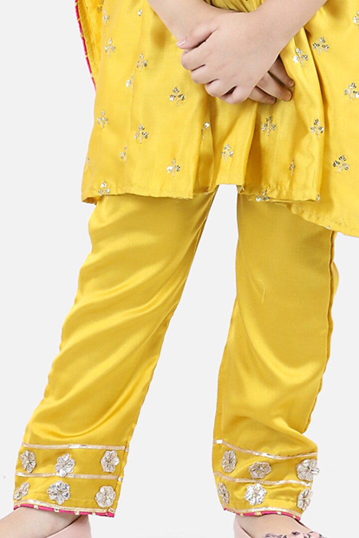 Mustard Satin Silk Kaftan Set For Girls by Fairies Forever at Pernia's Pop Up Shop