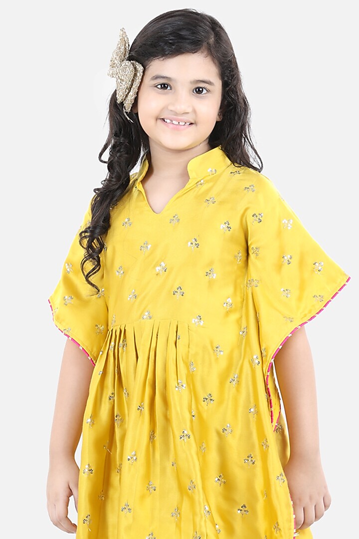 Mustard Satin Silk Kaftan Set For Girls by Fairies Forever at Pernia's Pop Up Shop
