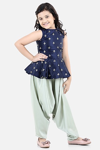 Mint Satin Silk Harem Pant Set For Girls by Fairies Forever