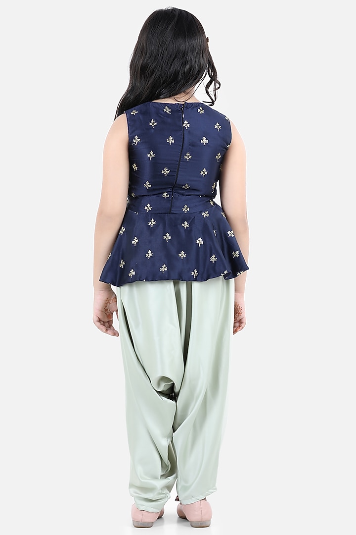 Mint Satin Silk Harem Pant Set For Girls by Fairies Forever at Pernia's Pop Up Shop