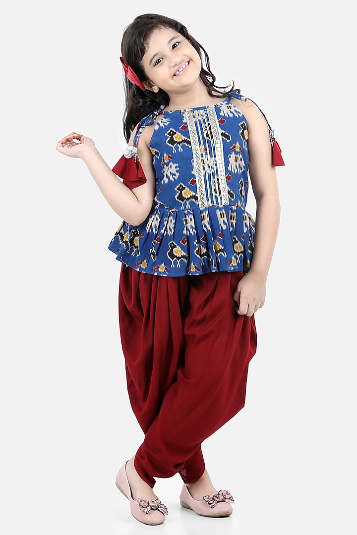Maroon Cotton Dhoti Set For Girls by Fairies Forever