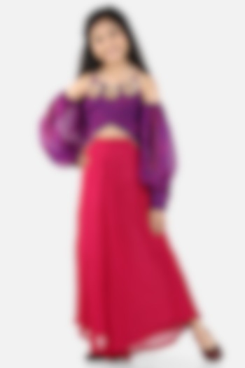 Fuchsia Georgette Palazzo Pant Set For Girls by Fairies Forever at Pernia's Pop Up Shop