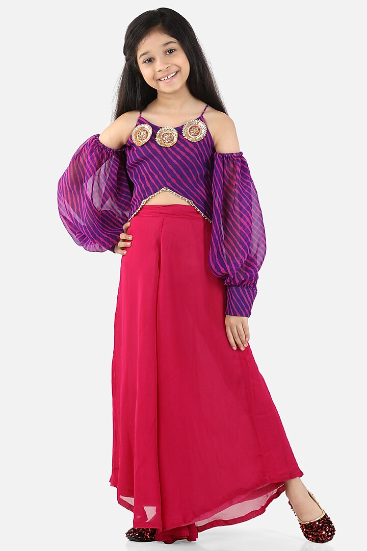 Fuchsia Georgette Palazzo Pant Set For Girls by Fairies Forever at Pernia's Pop Up Shop