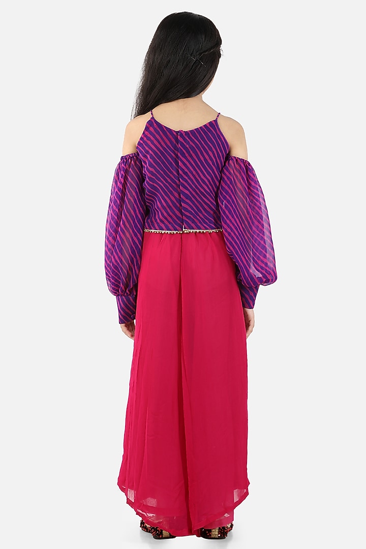 Fuchsia Georgette Palazzo Pant Set For Girls by Fairies Forever at Pernia's Pop Up Shop