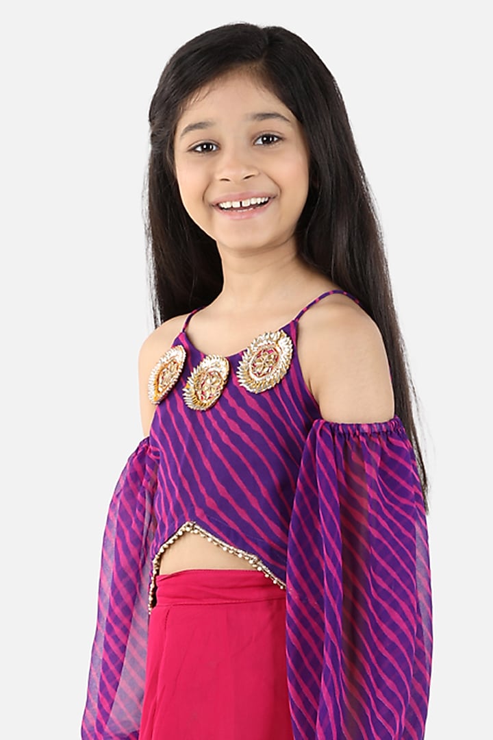 Fuchsia Georgette Palazzo Pant Set For Girls by Fairies Forever at Pernia's Pop Up Shop