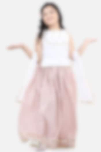 Onion Pink Chanderi Silk Skirt Set For Girls by Fairies Forever at Pernia's Pop Up Shop