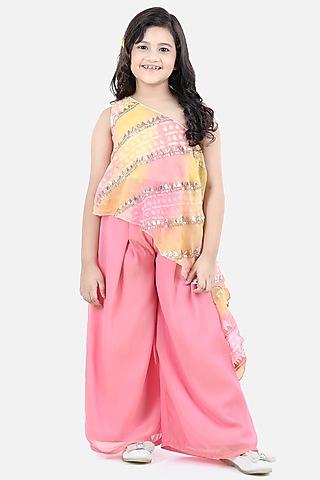 Blush Pink Georgette Palazzo Pant Set For Girls by Fairies Forever