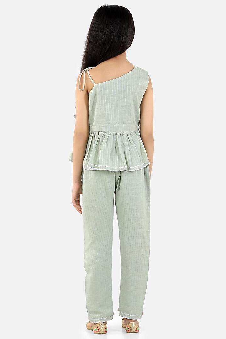 Sage Green Cotton Pant Set For Girls by Fairies Forever at Pernia's Pop Up Shop