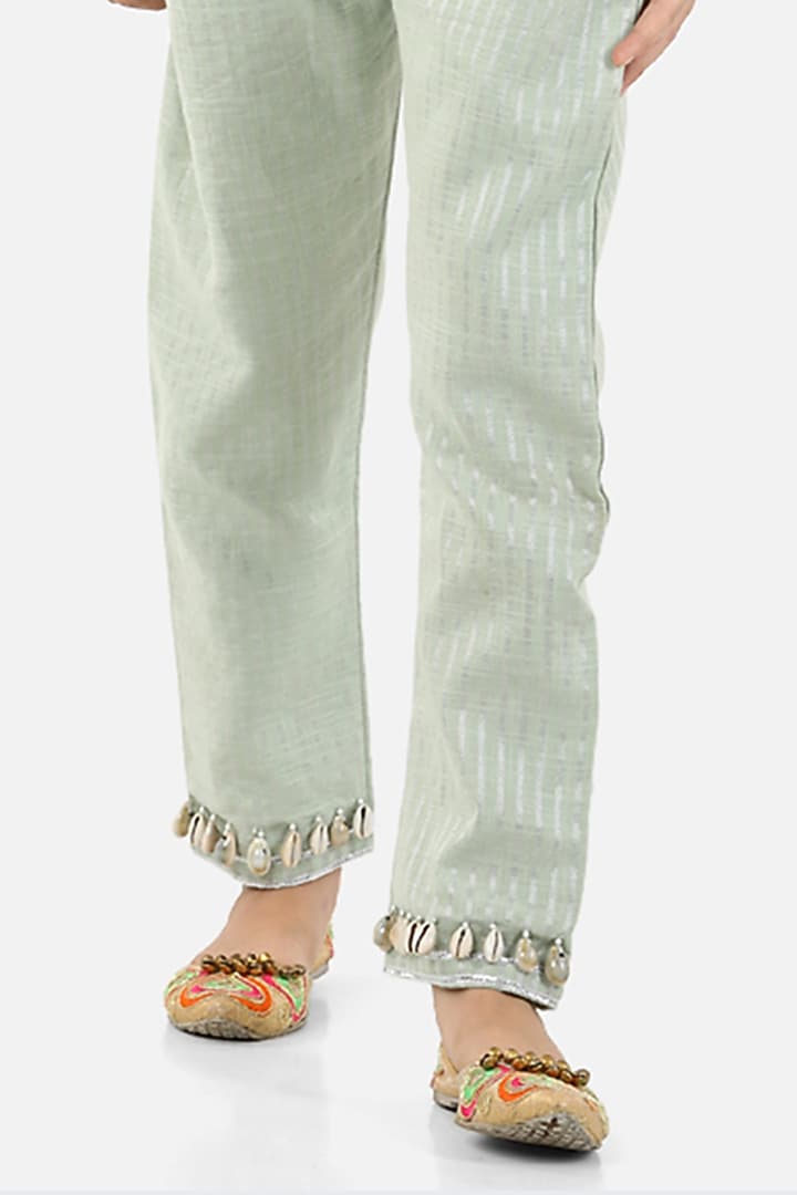 Sage Green Cotton Pant Set For Girls by Fairies Forever at Pernia's Pop Up Shop