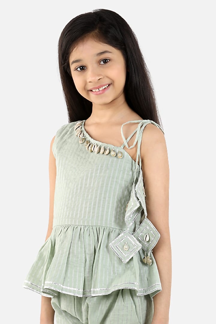 Sage Green Cotton Pant Set For Girls by Fairies Forever at Pernia's Pop Up Shop