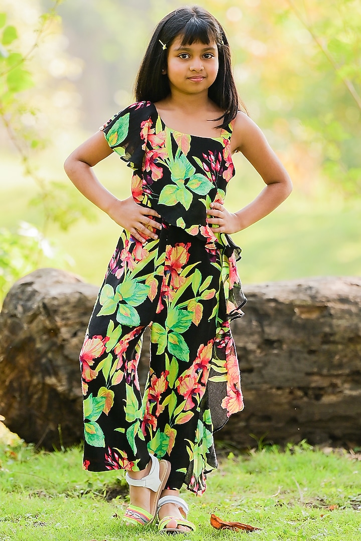 Black Cotton Printed Dress For Girls by Fairies Forever