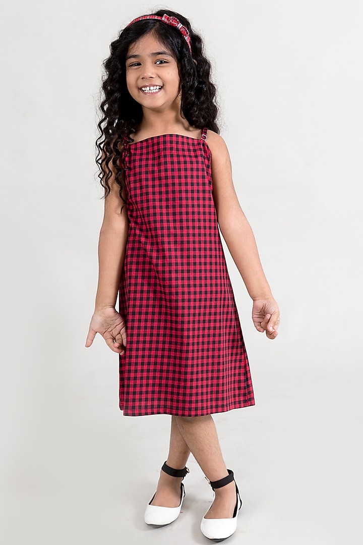 Red & Black Cotton Printed Dress For Girls by Fairies Forever