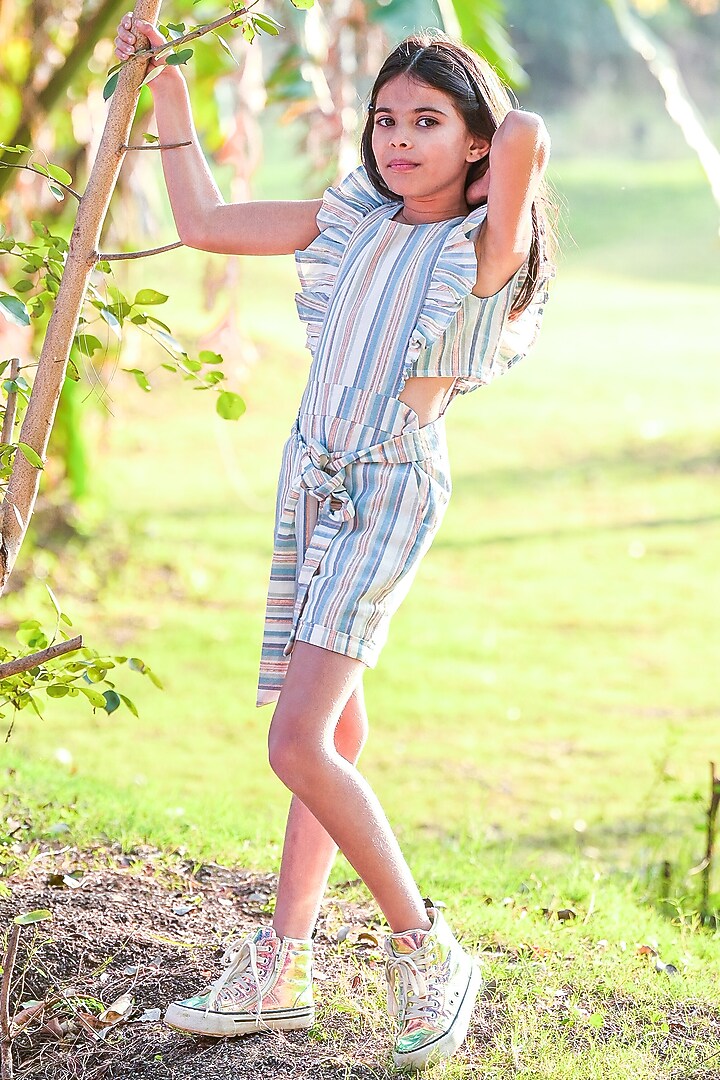 Off-White Lurex Cotton Jumpsuit For Girls by Fairies Forever at Pernia's Pop Up Shop