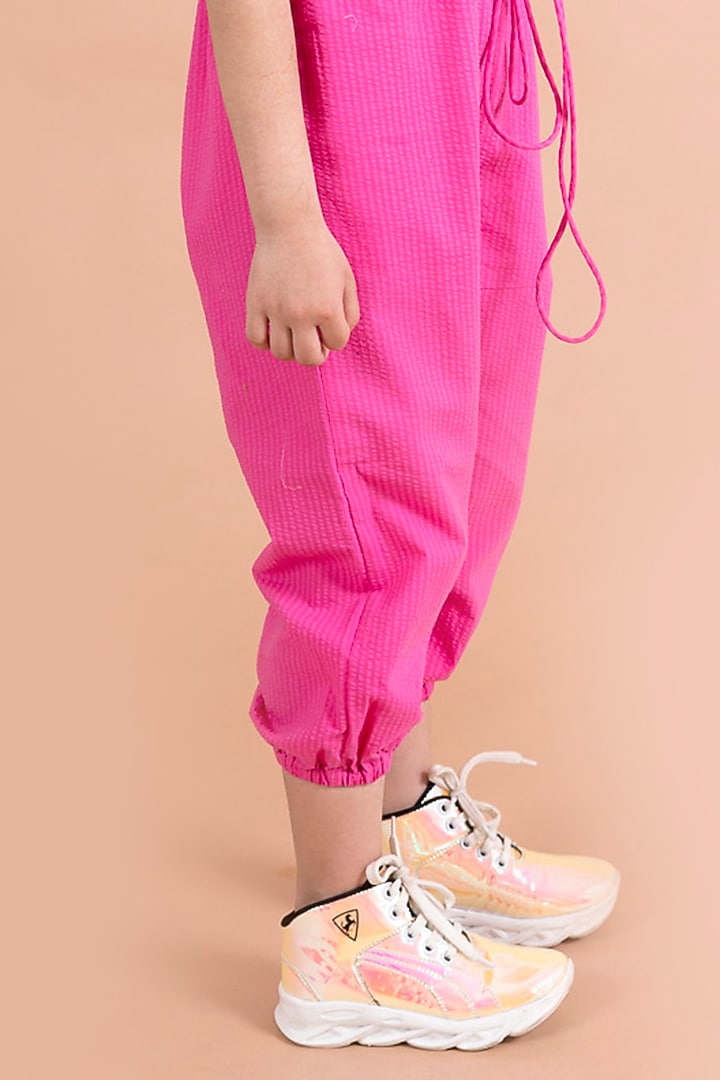 Fuchsia Embroidered Jumpsuit For Girls by Fairies Forever at Pernia's Pop Up Shop