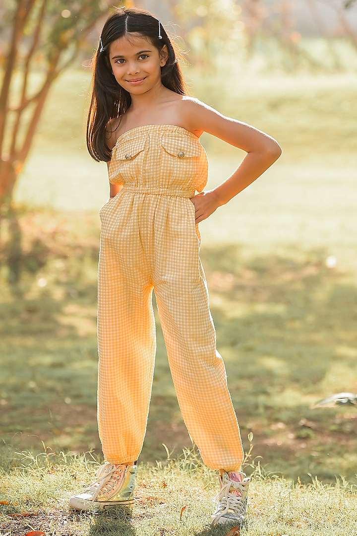 Yellow Cotton Jumpsuit For Girls by Fairies Forever