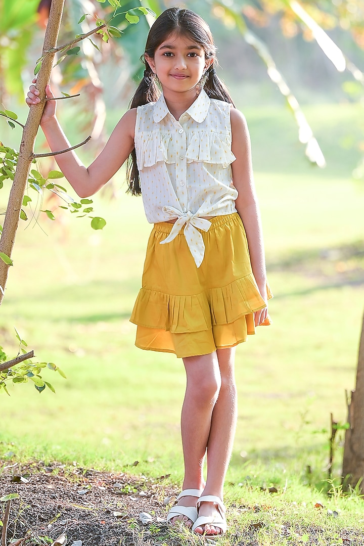 Yellow Cotton Skirt Set For Girls by Fairies Forever