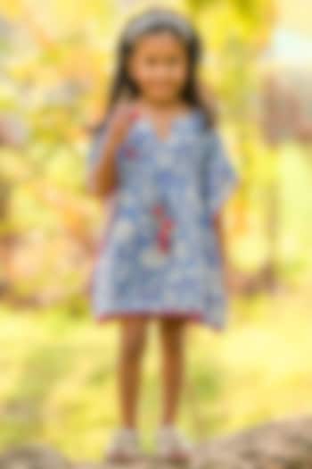 Blue Cotton Printed Kaftan For Girls by Fairies Forever