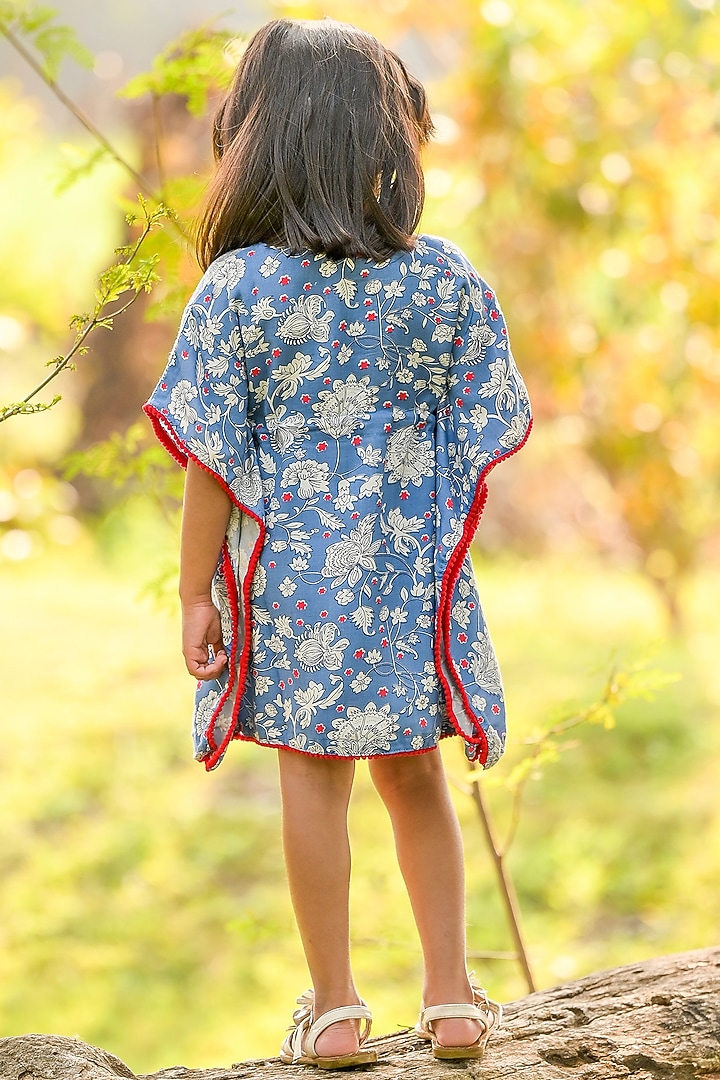 Blue Cotton Printed Kaftan For Girls by Fairies Forever at Pernia's Pop Up Shop