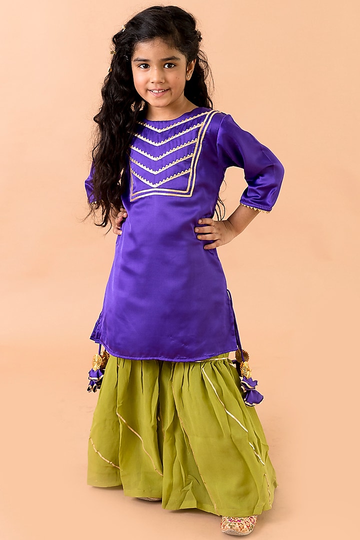 Green Cotton Sharara Set For Girls by Fairies Forever at Pernia's Pop Up Shop