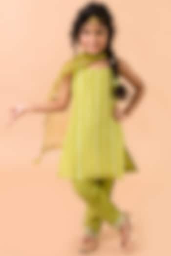 Green Printed Kurta Set For Girls by Fairies Forever