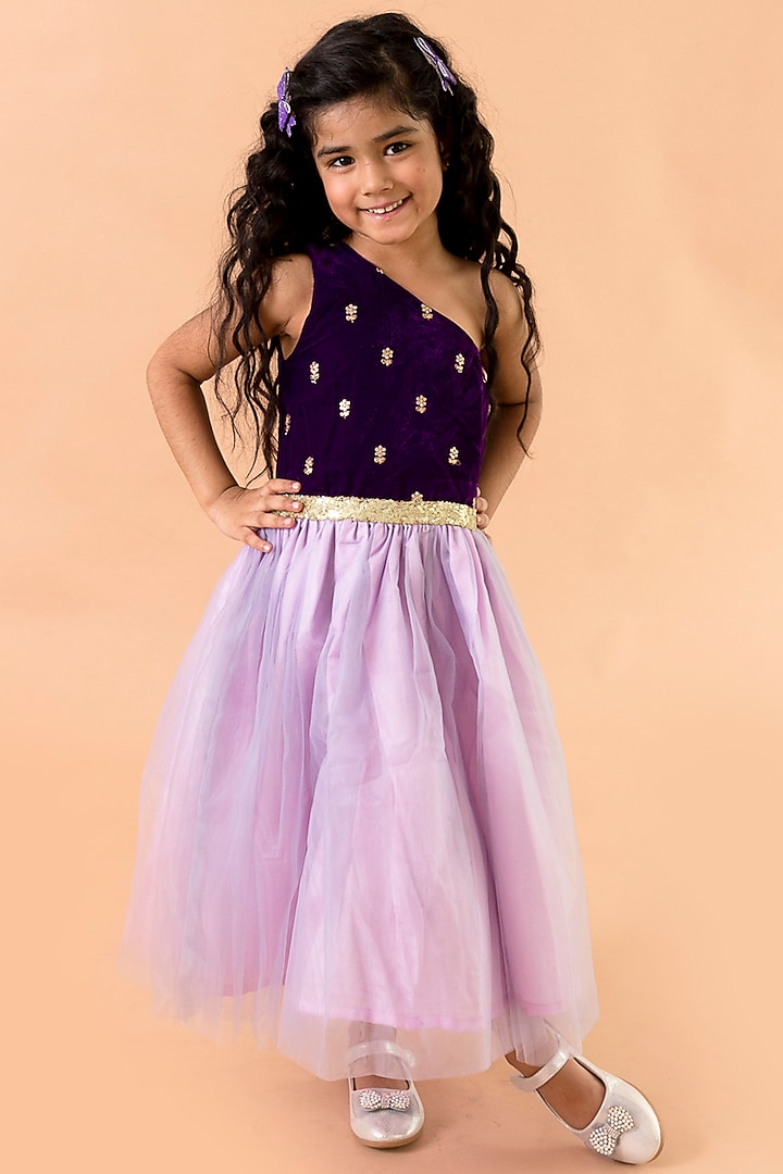 Purple Embellished Dress For Girls by Fairies Forever
