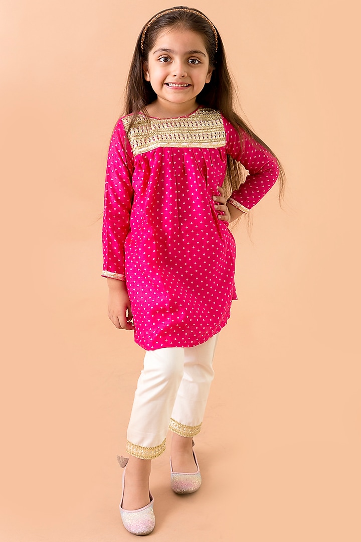 Pink Printed Kurta Set For Girls by Fairies Forever
