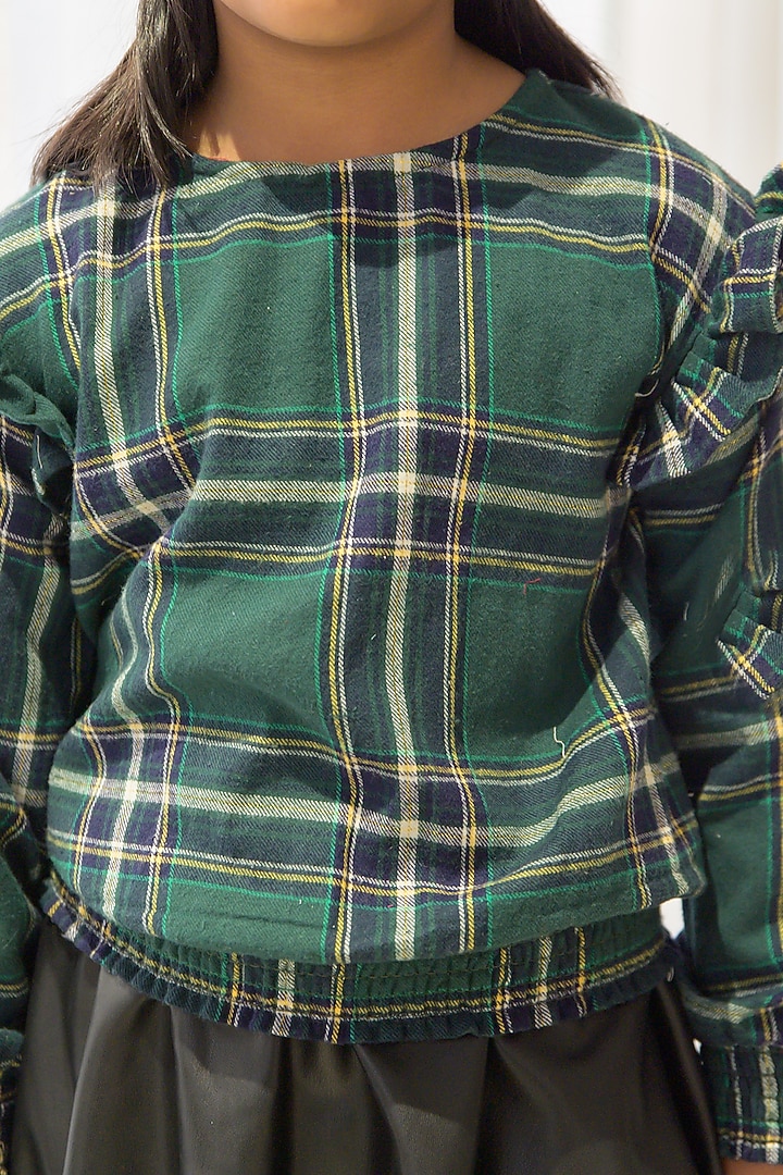 Green Cotton Checkered Printed Top For Girls by Fairies Forever at Pernia's Pop Up Shop