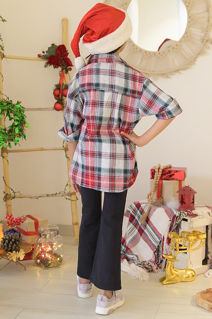 Red Cotton Checkered Printed Shirt For Girls by Fairies Forever at Pernia's Pop Up Shop