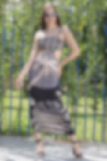 Black & Beige Stretchable Viscose Spandex Bodycon Maxi Dress by Fibre World at Pernia's Pop Up Shop