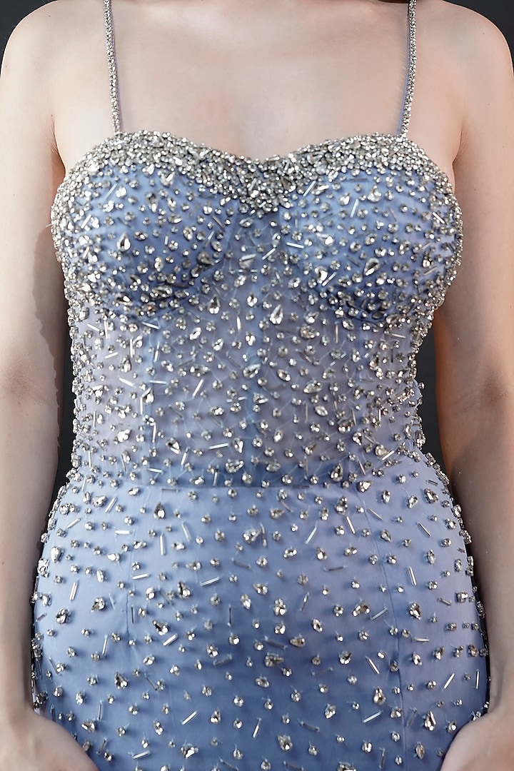 Powder Blue Viscose Tulle Embellished Engagement Gown by Fibre World at Pernia's Pop Up Shop