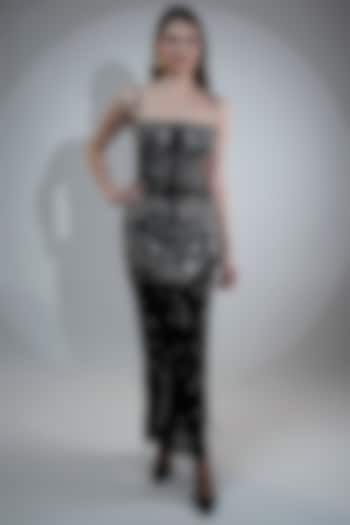 Black Viscose Tulle Sequins Embroidered Gown by Fibre World at Pernia's Pop Up Shop