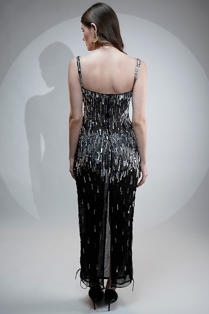 Black Viscose Tulle Sequins Embroidered Engagement Gown by Fibre World at Pernia's Pop Up Shop