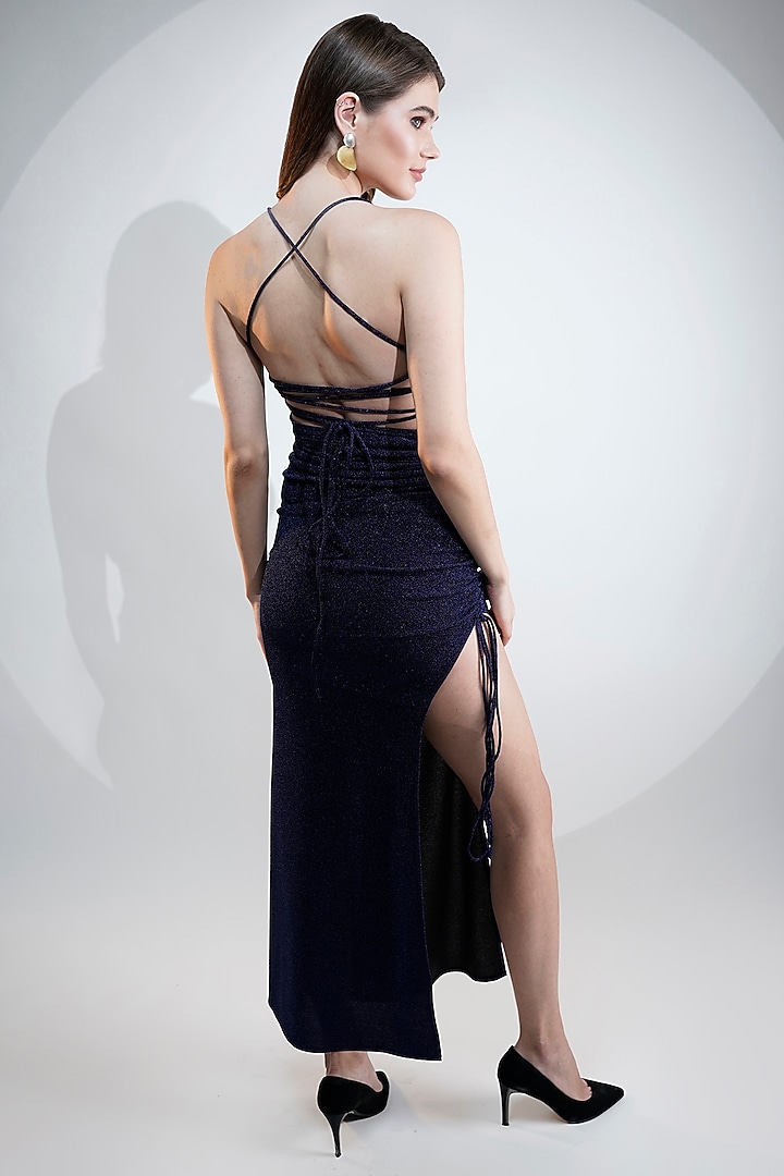 Blue Lurex Knitted Spandex Bodycon Summer Dress by Fibre World at Pernia's Pop Up Shop