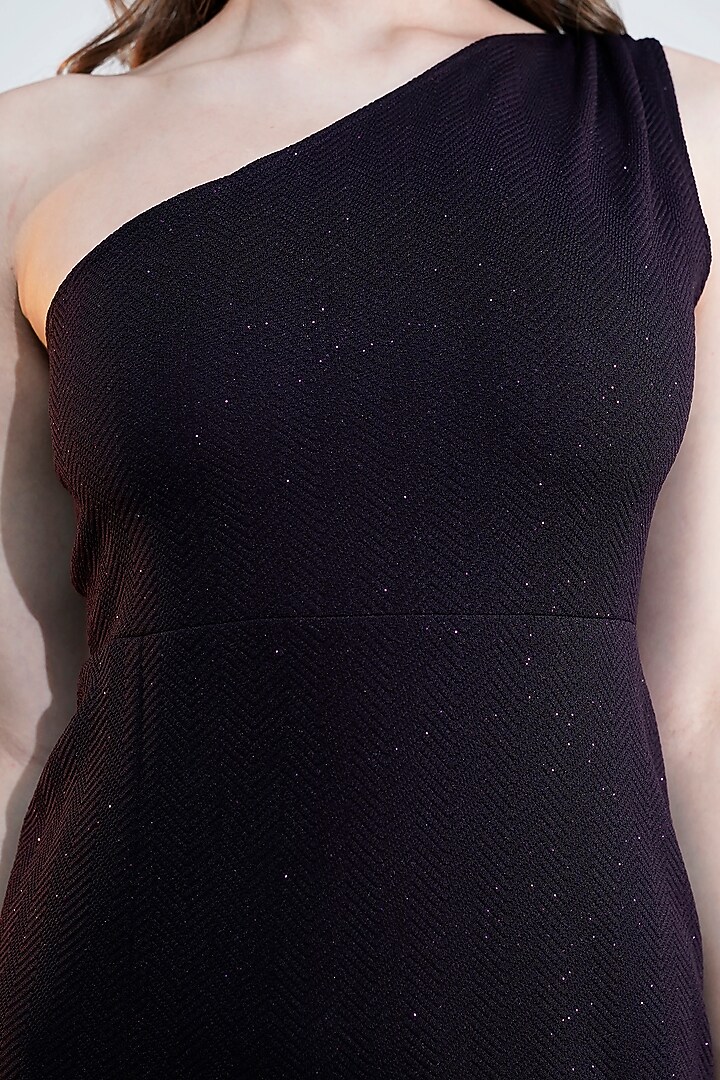 Purple Lurex Knitted Spandex One-Shoulder Summer Dress by Fibre World at Pernia's Pop Up Shop