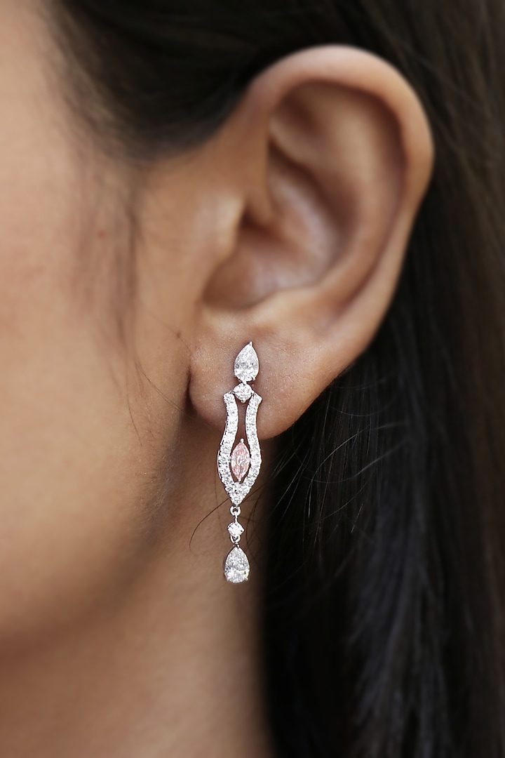14kt White Gold Lab Grown EF Diamond Dangler Earrings by Fiona Diamonds at Pernia's Pop Up Shop