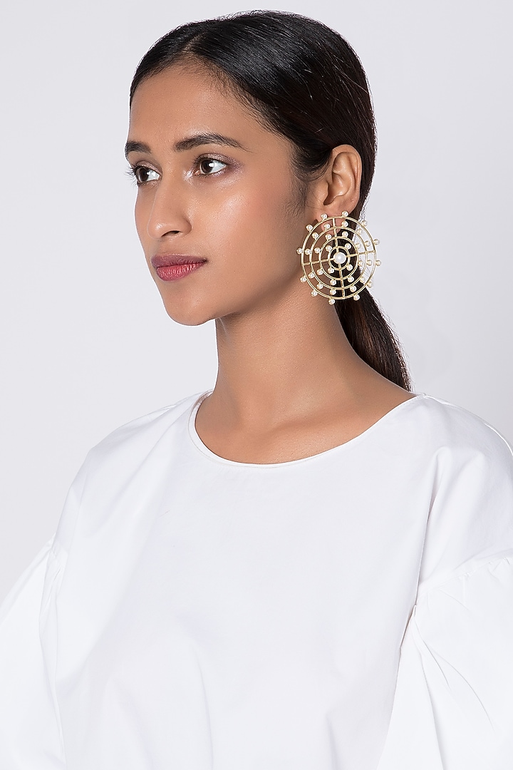 Gold Plated Handcrafted Pearl Earrings by Fusio at Pernia's Pop Up Shop