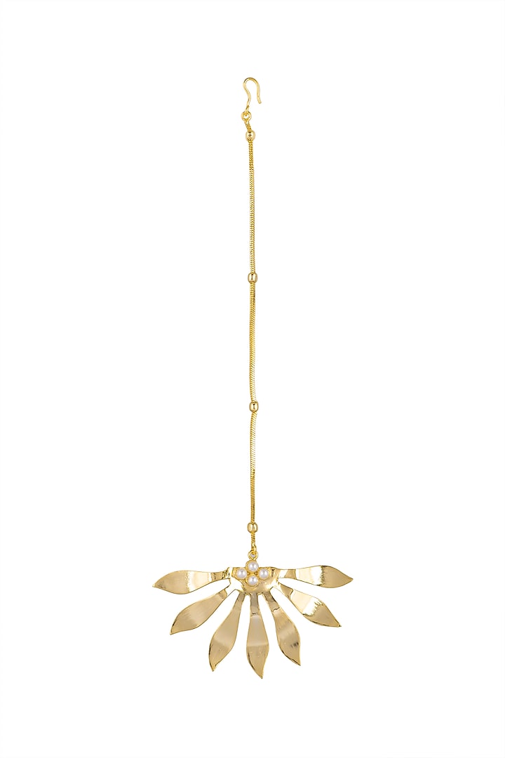 Gold Plated Handcrafted Floral Maang Tikka by Fusio