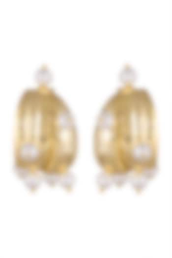 Gold Plated Pearl Hoop Earrings by Fusio