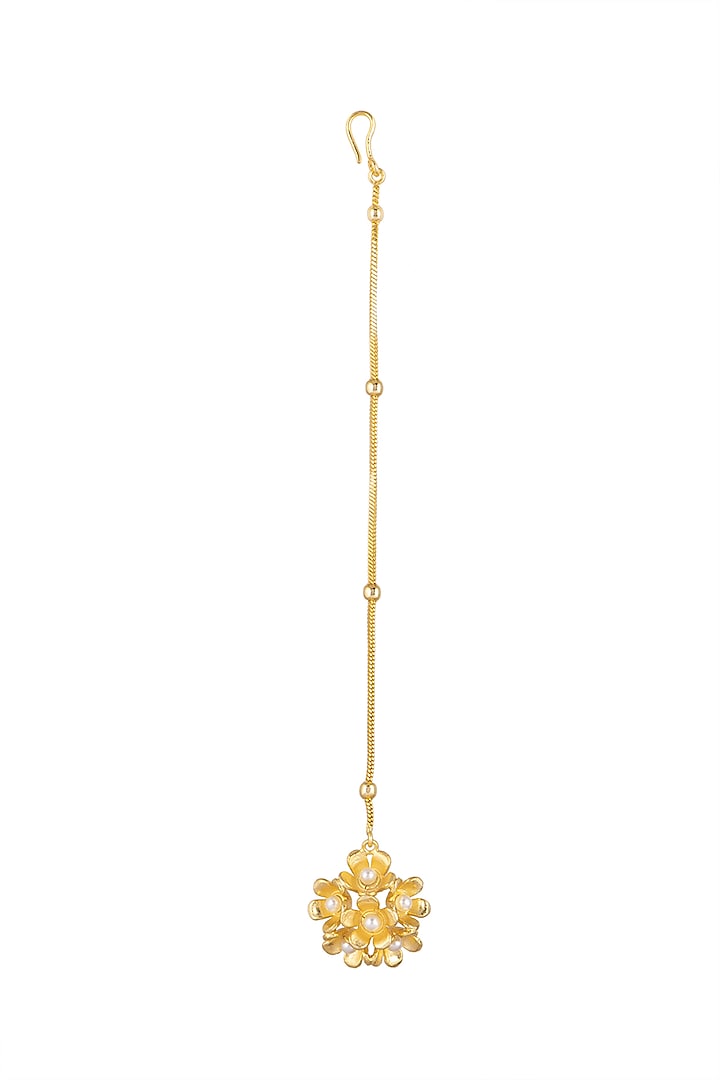 Gold Plated Floral Pearl Maang Tikka by Fusio at Pernia's Pop Up Shop