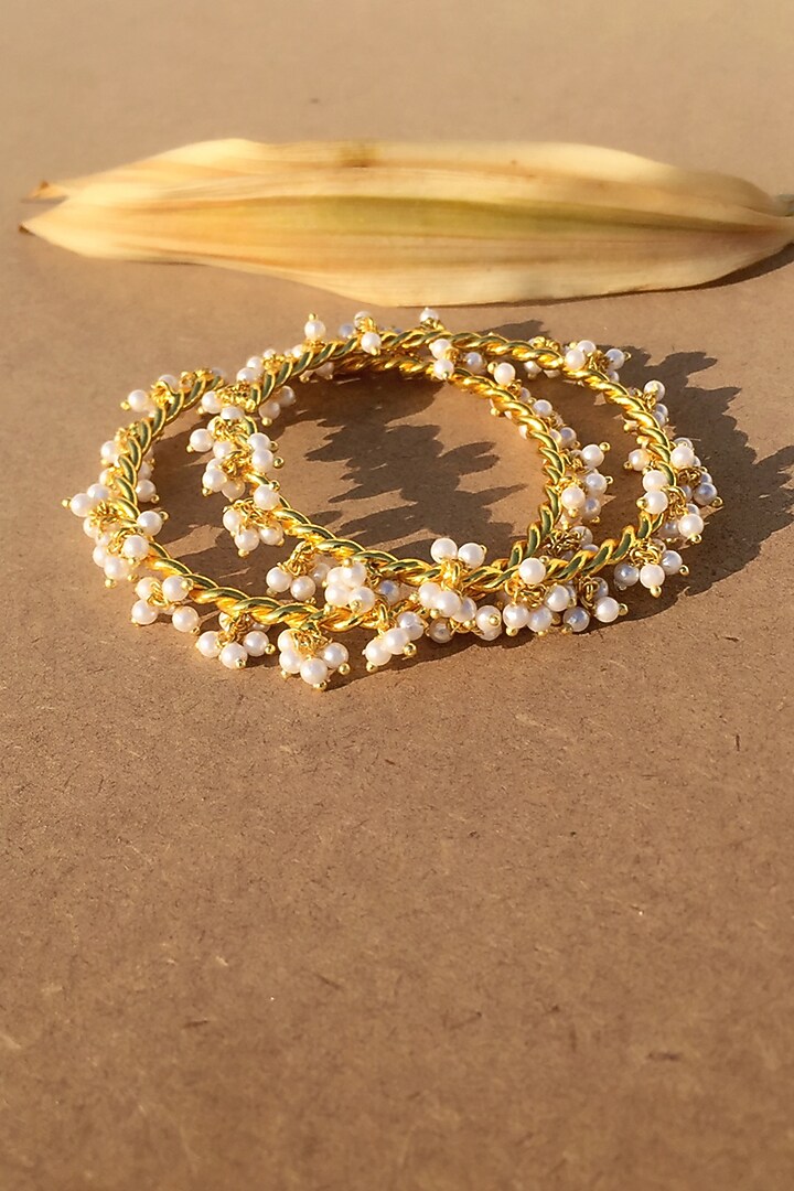 Gold Plated Handcrafted Pearl Bangles by Fusio at Pernia's Pop Up Shop