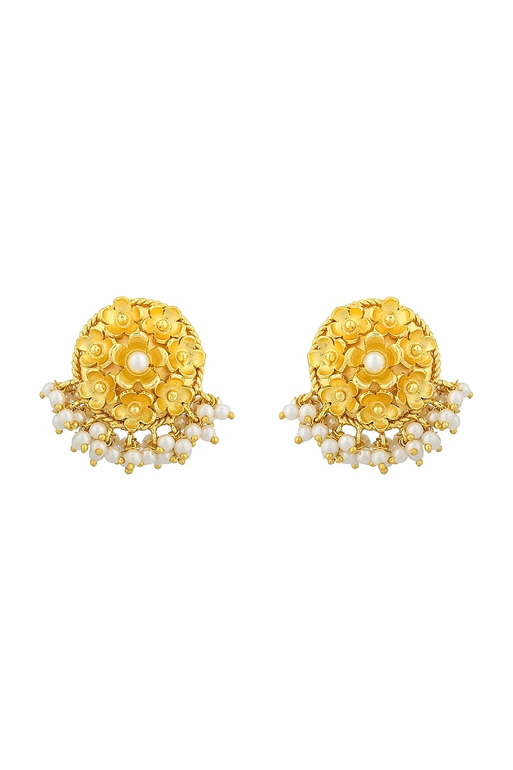 Gold Plated Handcrafted Pearl Stud Earrings by Fusio