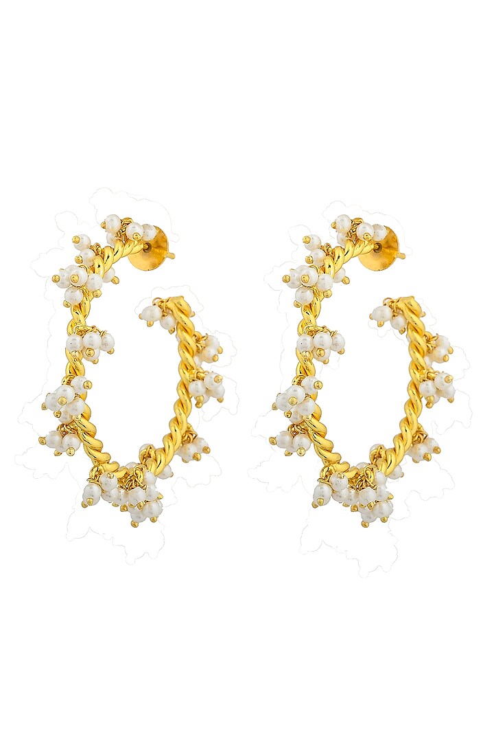 Gold Plated Handcrafted Pearl Hoop Earrings by Fusio